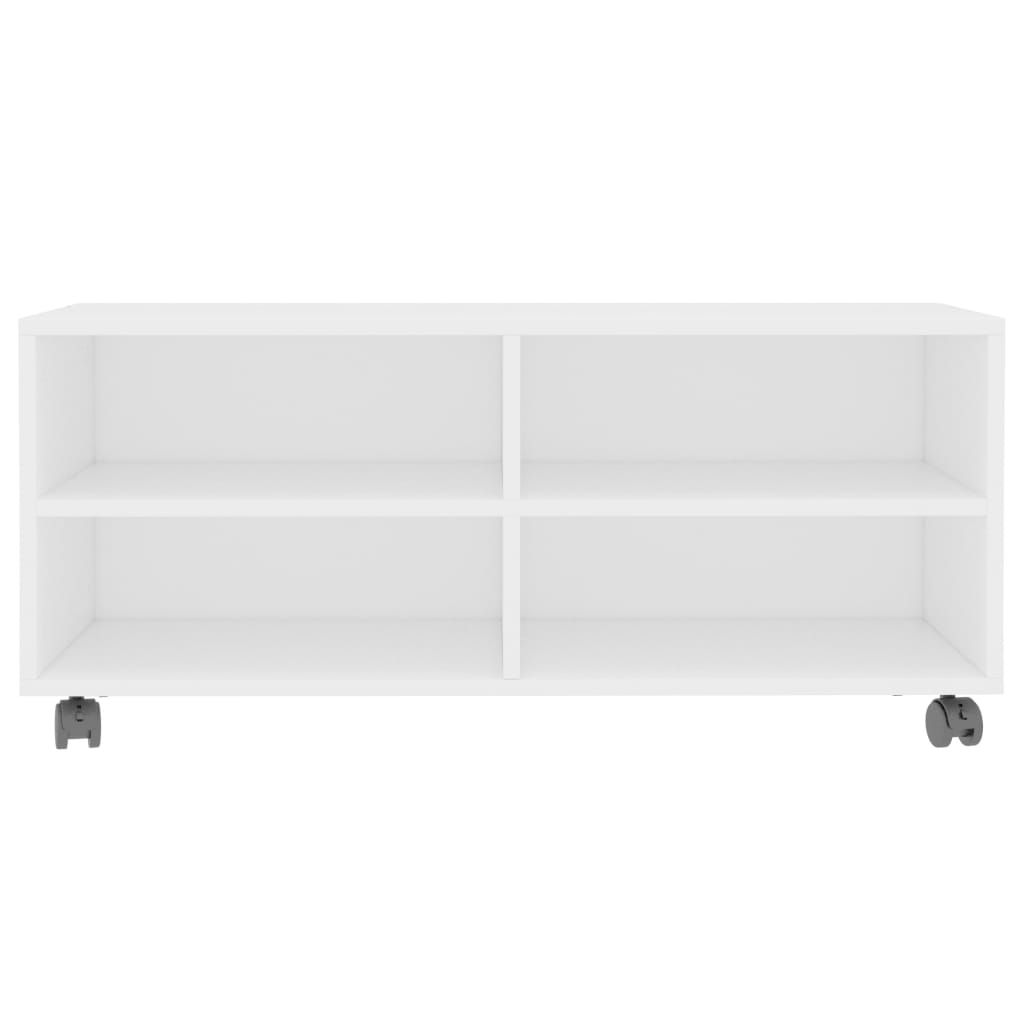 vidaXL Dulap TV cu rotile, alb, 90x35x35, lemn prelucrat vidaXL Dulap TV cu rotile, alb, 90x35x35, lemn prelucrat