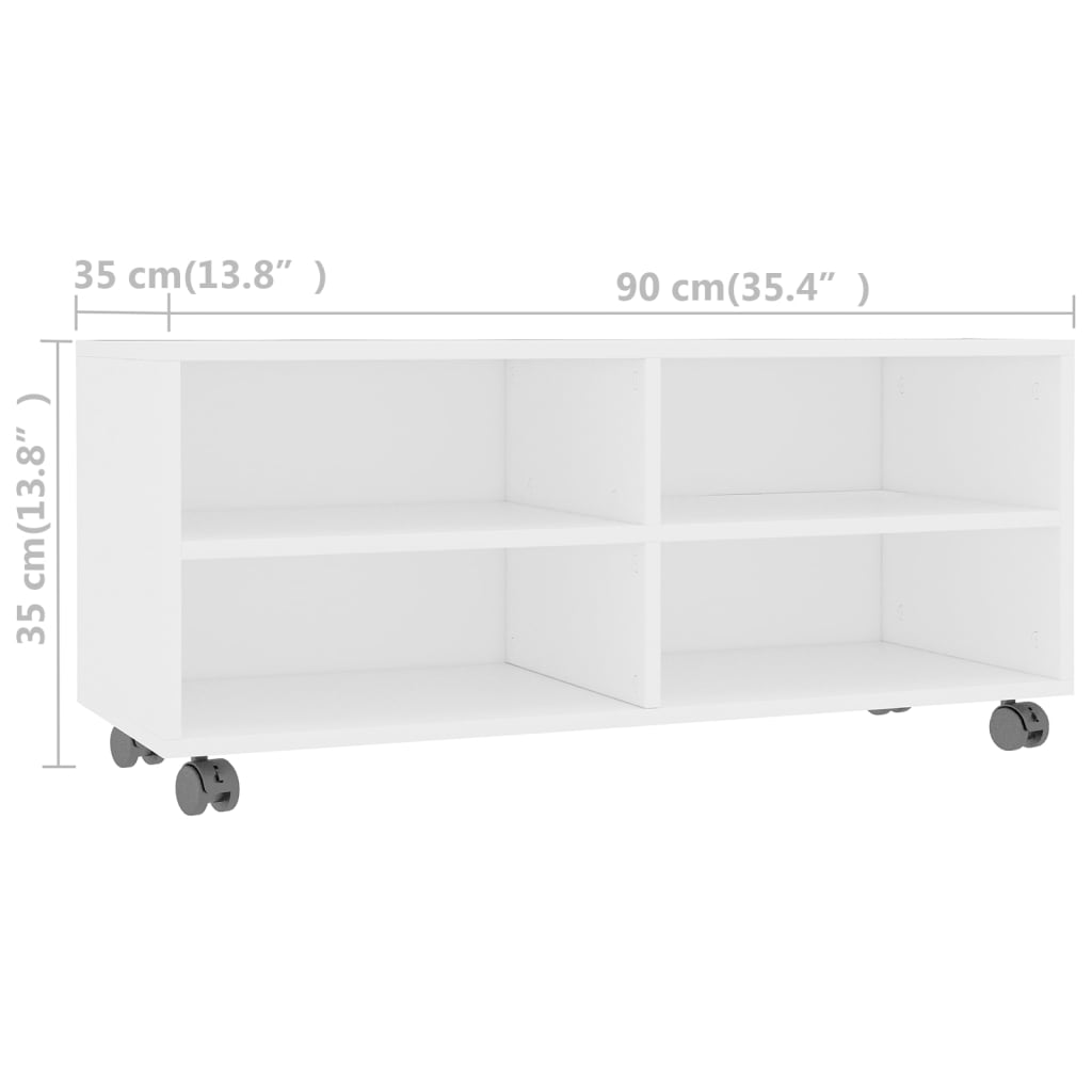 vidaXL Dulap TV cu rotile, alb, 90x35x35, lemn prelucrat vidaXL Dulap TV cu rotile, alb, 90x35x35, lemn prelucrat