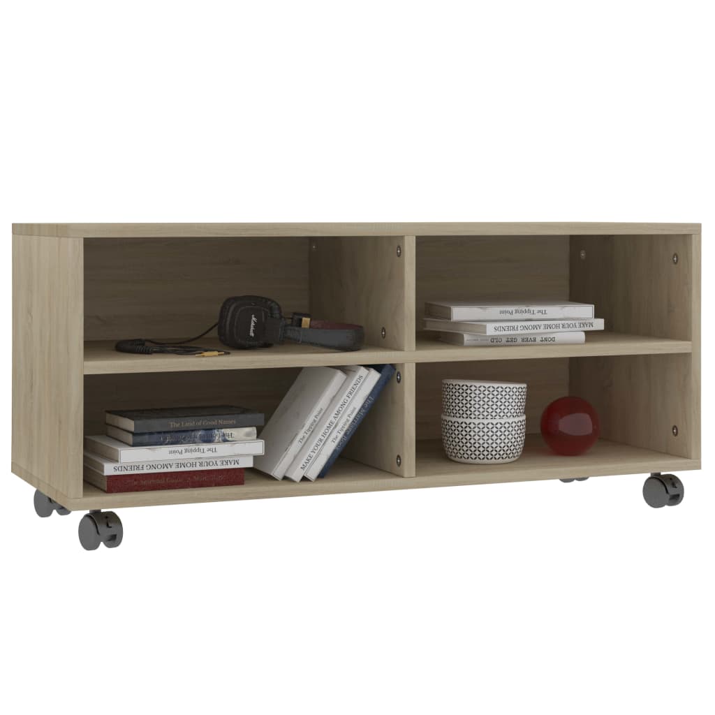 vidaXL Dulap TV cu rotile, stejar sonoma, 90x35x35, lemn prelucrat vidaXL Dulap TV cu rotile, stejar sonoma, 90x35x35, lemn prelucrat
