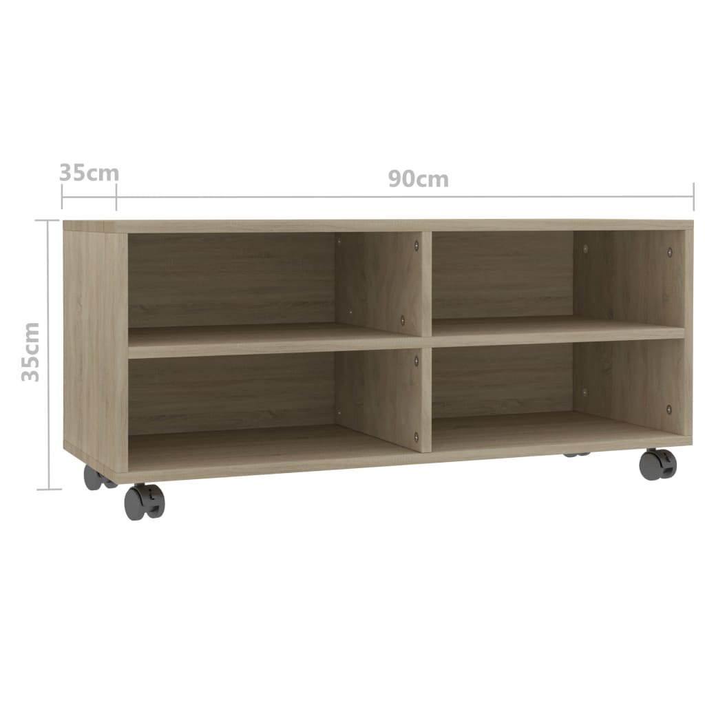 vidaXL Dulap TV cu rotile, stejar sonoma, 90x35x35, lemn prelucrat vidaXL Dulap TV cu rotile, stejar sonoma, 90x35x35, lemn prelucrat
