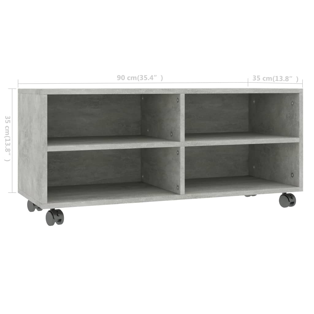 vidaXL Dulap TV cu rotile, gri beton, 90x35x35, lemn prelucrat vidaXL Dulap TV cu rotile, gri beton, 90x35x35, lemn prelucrat