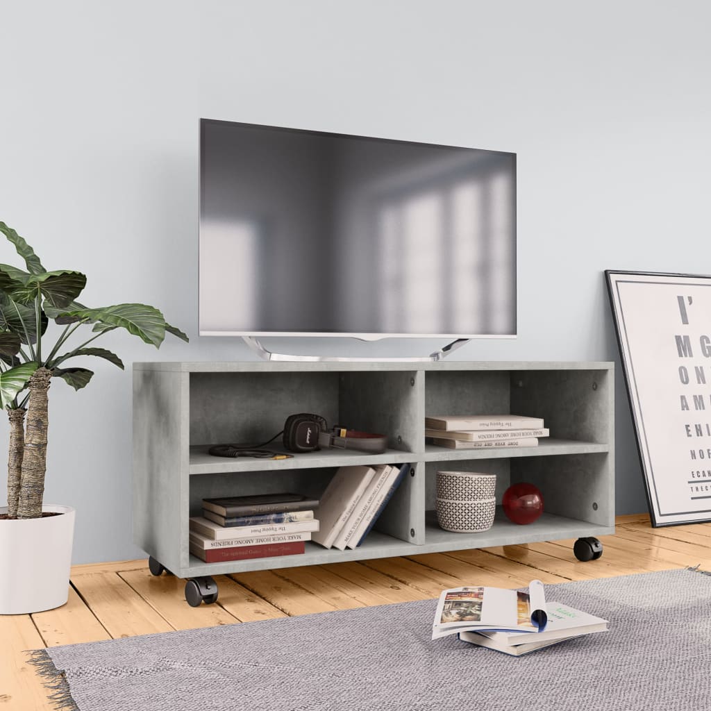 vidaXL Dulap TV cu rotile, gri beton, 90x35x35, lemn prelucrat vidaXL Dulap TV cu rotile, gri beton, 90x35x35, lemn prelucrat