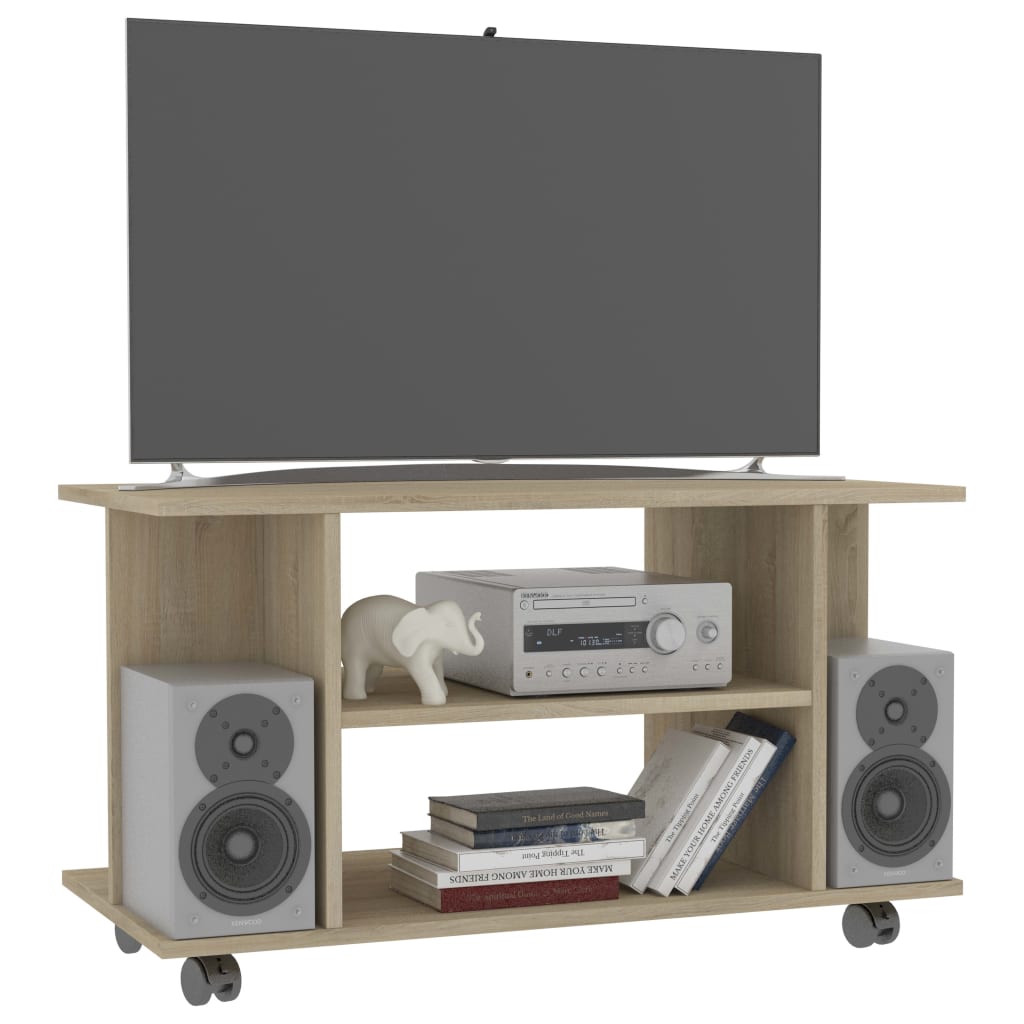 vidaXL Comodă TV cu roți, stejar Sonoma, 80x40x45 cm, lemn prelucrat vidaXL Comodă TV cu roți, stejar Sonoma, 80x40x45 cm, lemn prelucrat