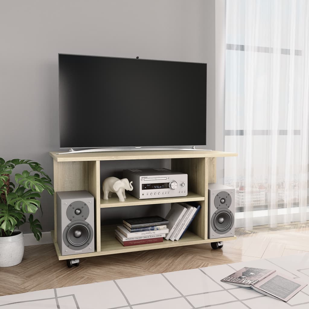 vidaXL Comodă TV cu roți, stejar Sonoma, 80x40x45 cm, lemn prelucrat vidaXL Comodă TV cu roți, stejar Sonoma, 80x40x45 cm, lemn prelucrat