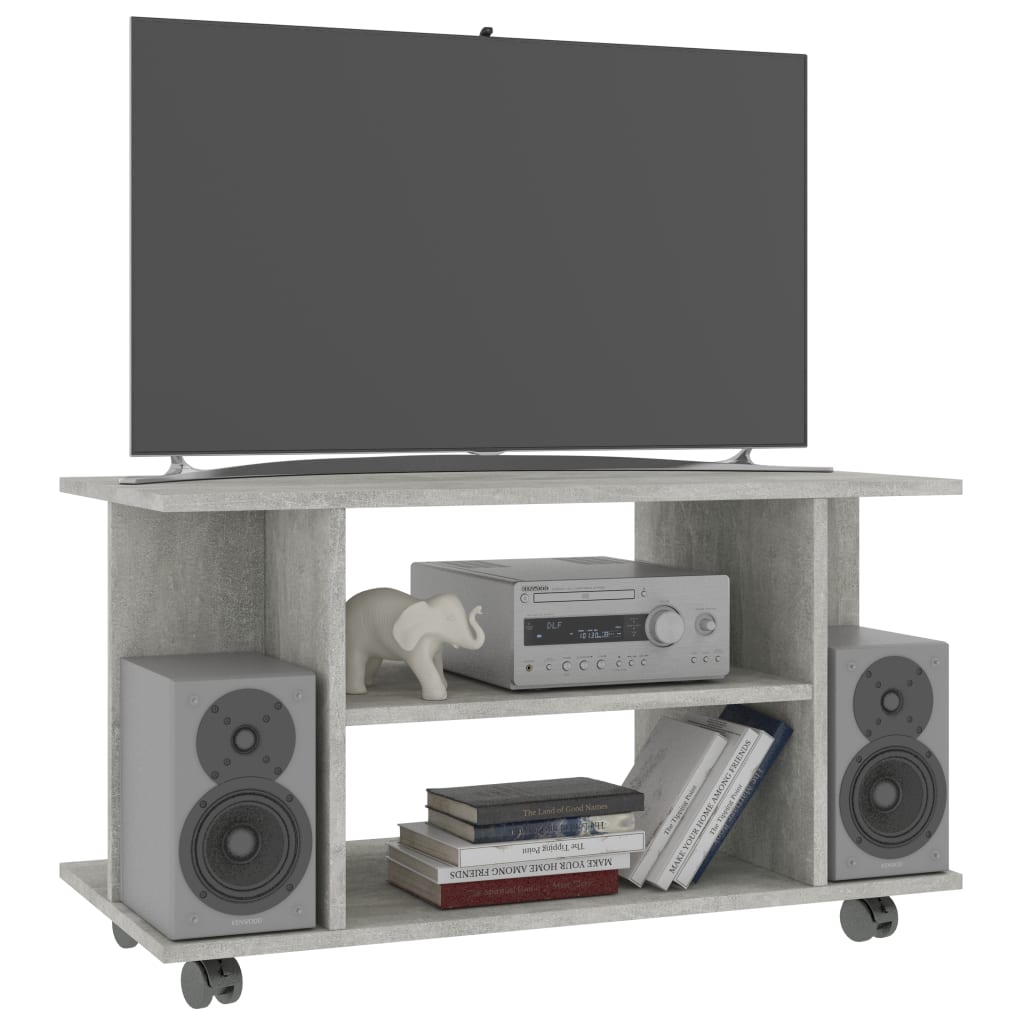 vidaXL Comodă TV cu roți, gri beton, 80x40x45 cm, lemn prelucrat vidaXL Comodă TV cu roți, gri beton, 80x40x45 cm, lemn prelucrat