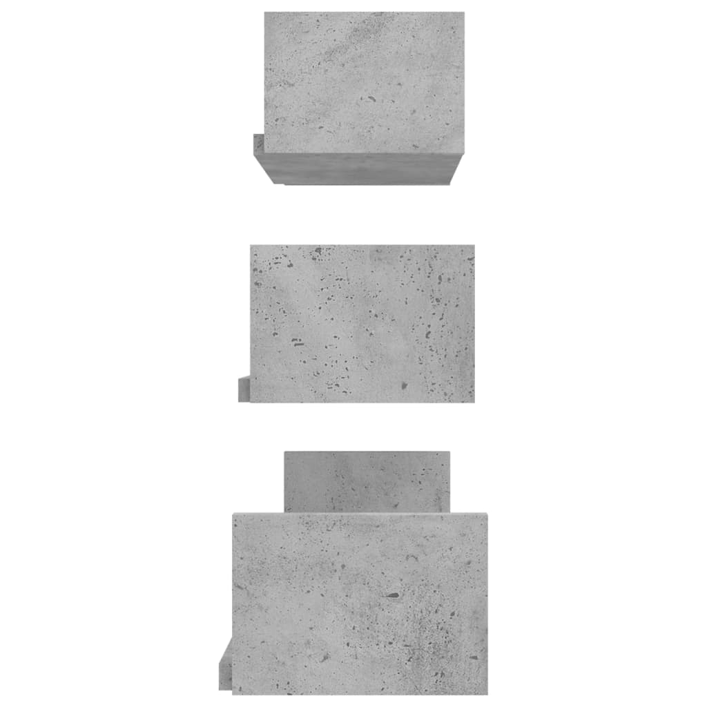 vidaXL Raft de perete, 3 buc., gri beton, lemn prelucrat