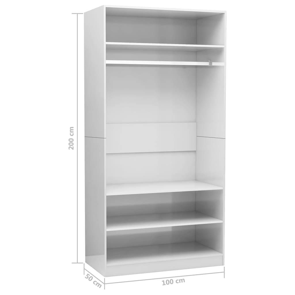 vidaXL Șifonier, alb extralucios, 100x50x200 cm, lemn prelucrat