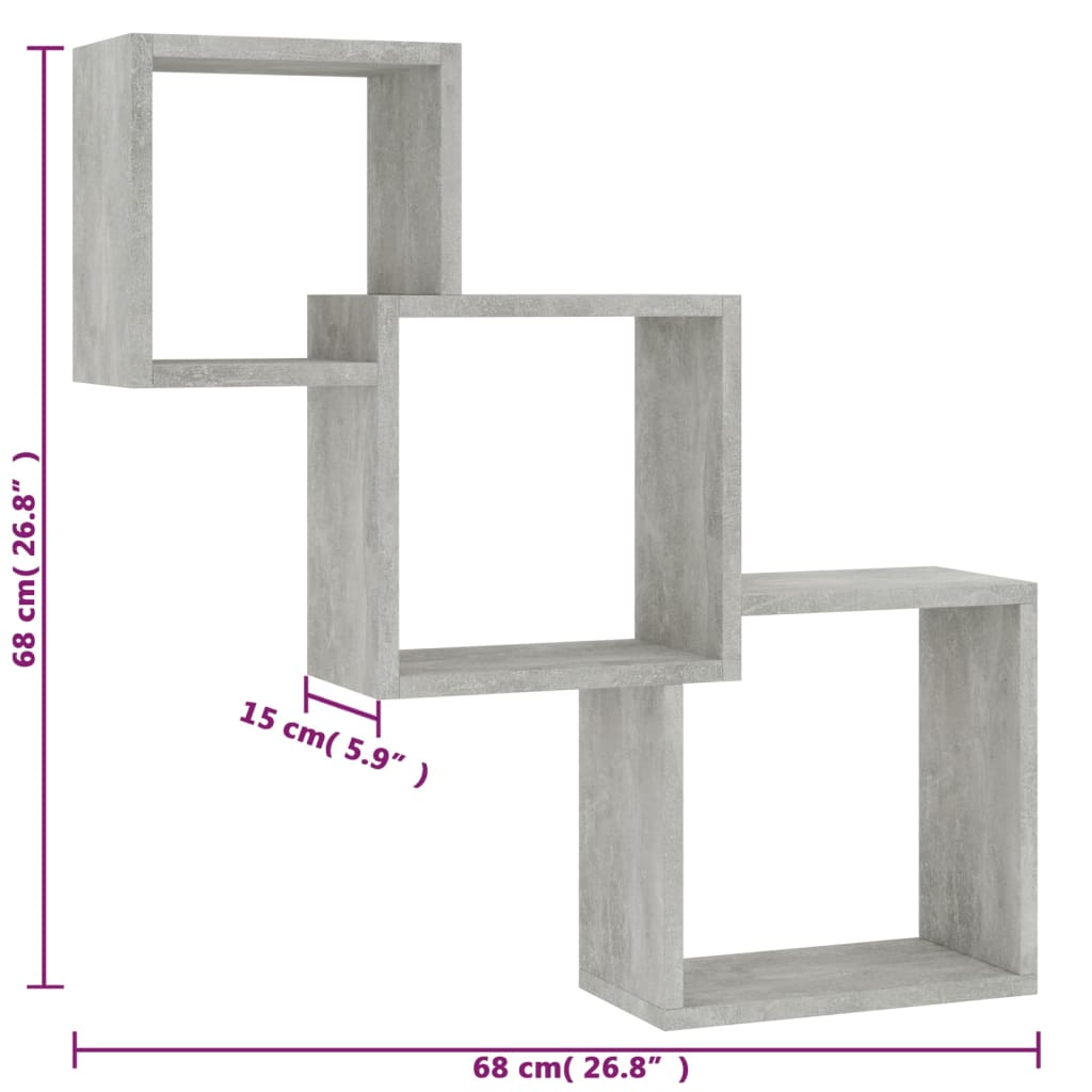 vidaXL Rafturi de perete, cub, gri beton, 68x15x68 cm, lemn prelucrat vidaXL Rafturi de perete, cub, gri beton, 68x15x68 cm, lemn prelucrat
