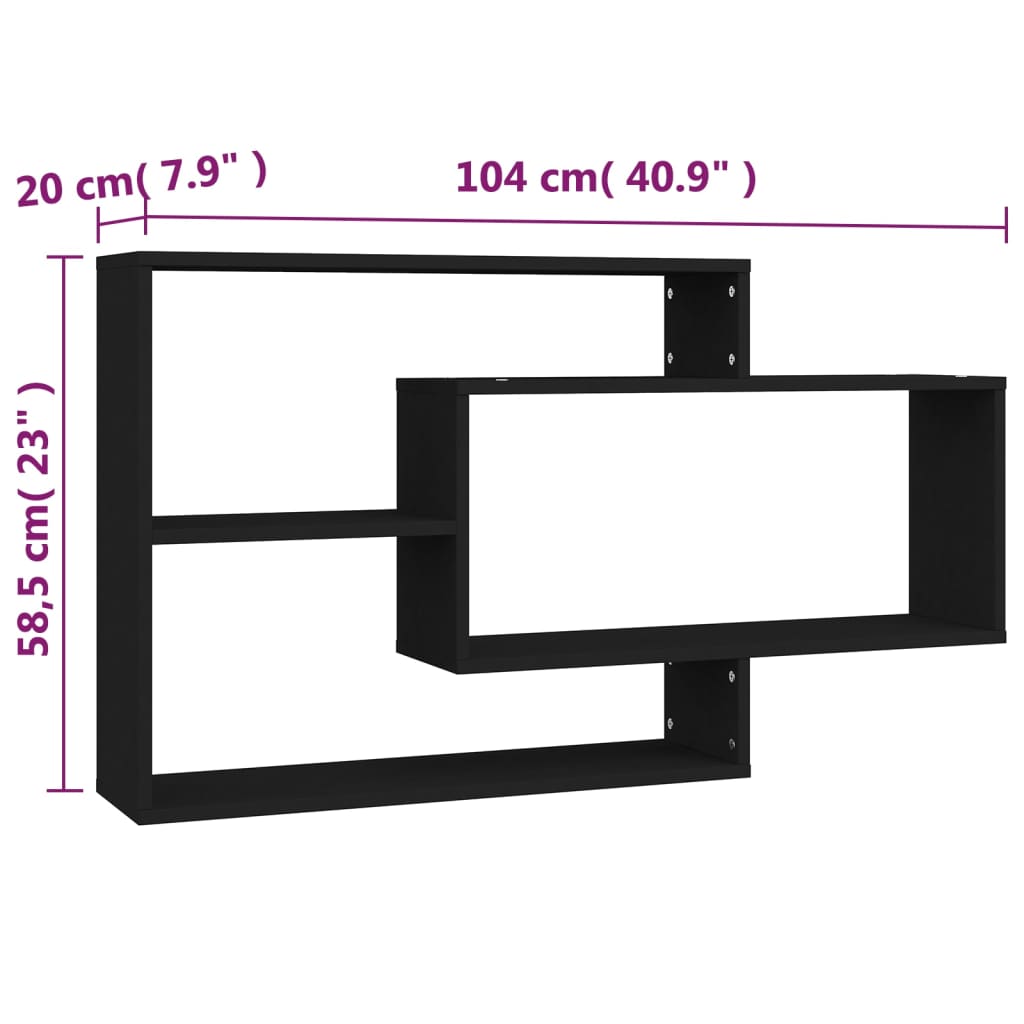 vidaXL Rafturi de perete, negru, 104x20x58,5 cm, lemn prelucrat