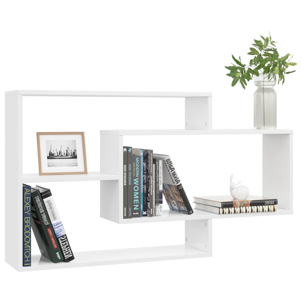 vidaXL Rafturi de perete alb extralucios 104x20x58,5 cm lemn prelucrat vidaXL Rafturi de perete alb extralucios 104x20x58,5 cm lemn prelucrat