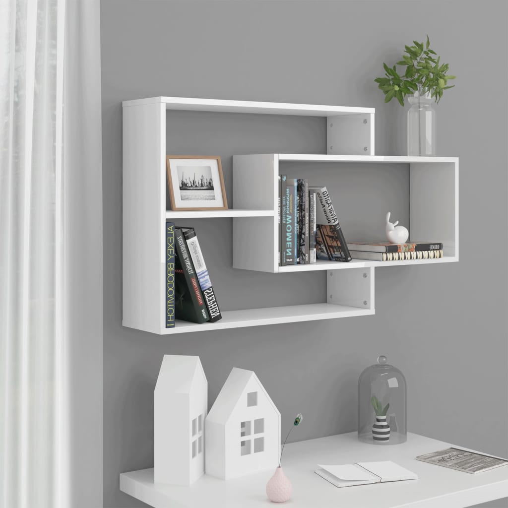 vidaXL Rafturi de perete alb extralucios 104x20x58,5 cm lemn prelucrat vidaXL Rafturi de perete alb extralucios 104x20x58,5 cm lemn prelucrat