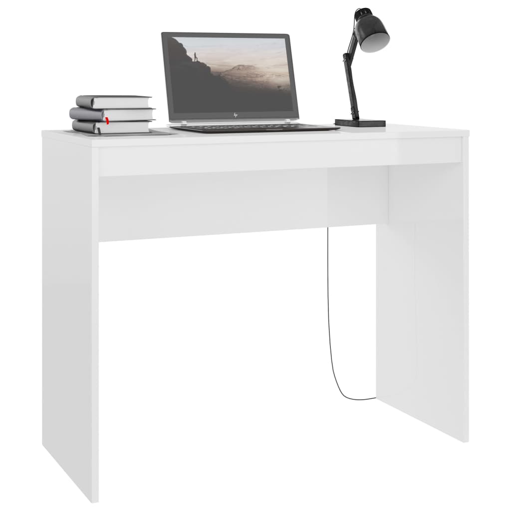 vidaXL Birou, alb extralucios, 90x40x72 cm, lemn prelucrat