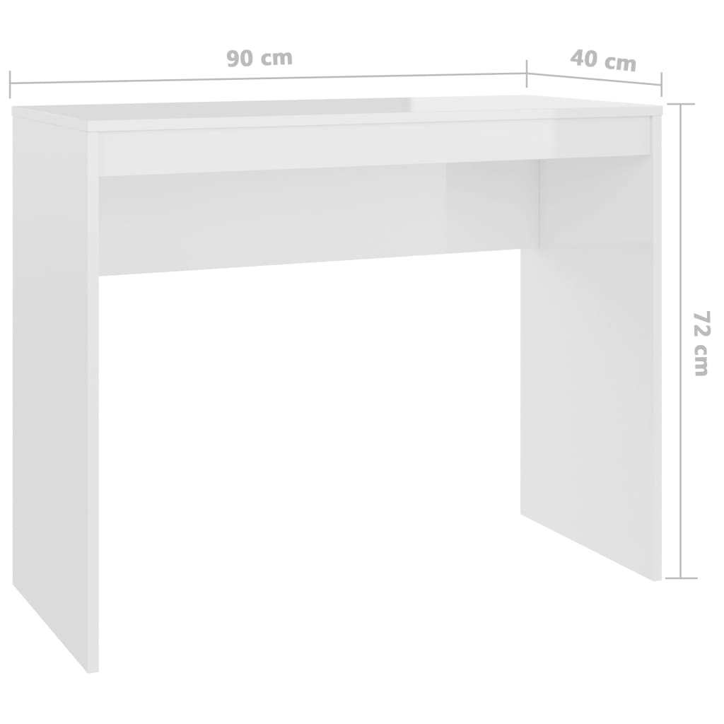vidaXL Birou, alb extralucios, 90x40x72 cm, lemn prelucrat