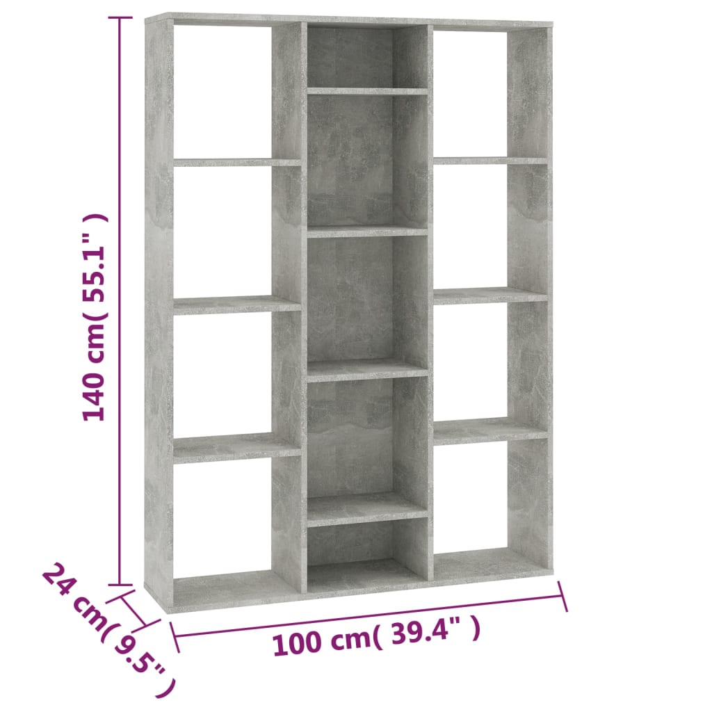vidaXL Separator/Bibliotecă, gri beton, 100x24x140 cm, lemn prelucrat vidaXL Separator/Bibliotecă, gri beton, 100x24x140 cm, lemn prelucrat