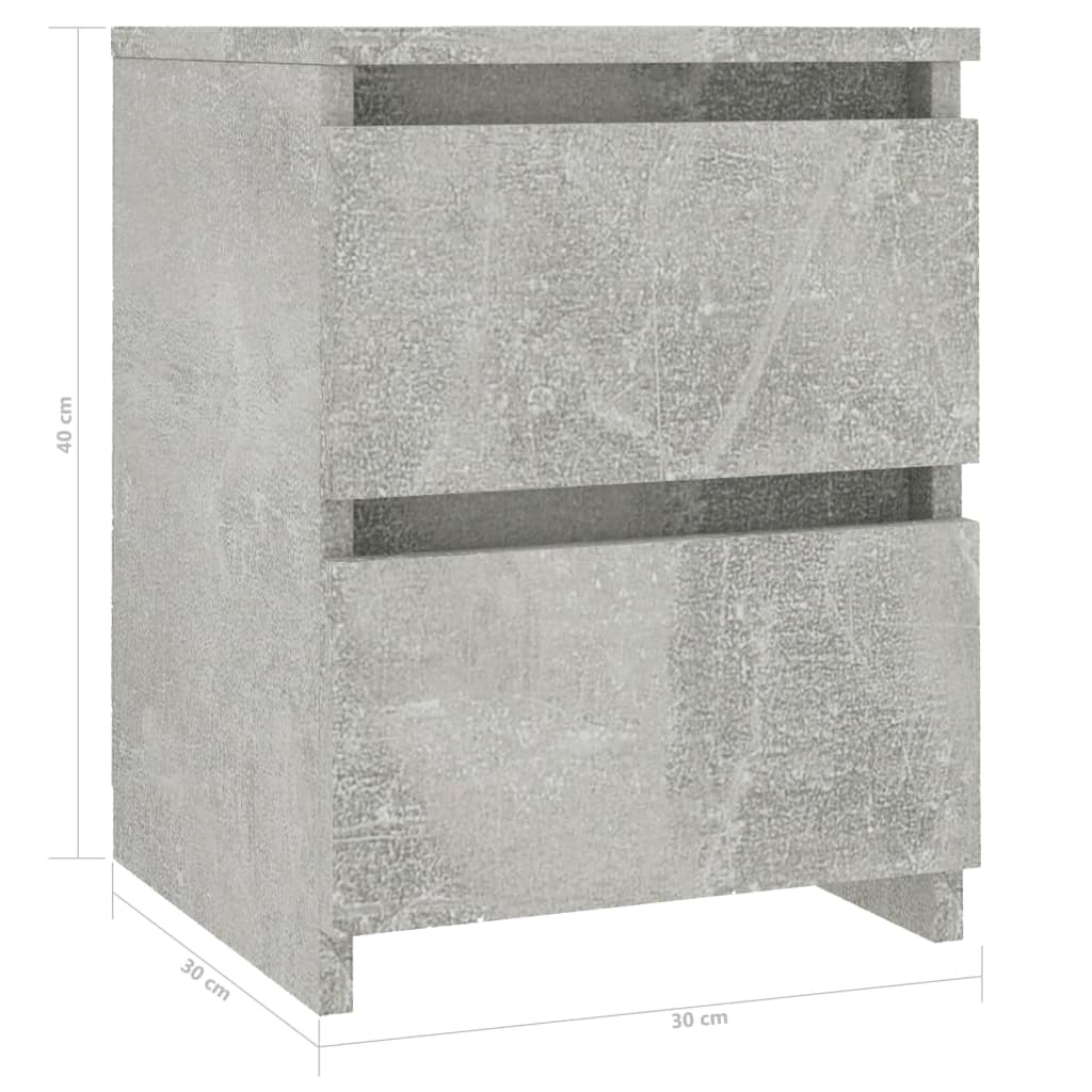 vidaXL Noptiere, 2 buc., gri beton, 30x30x40 cm, lemn prelucrat