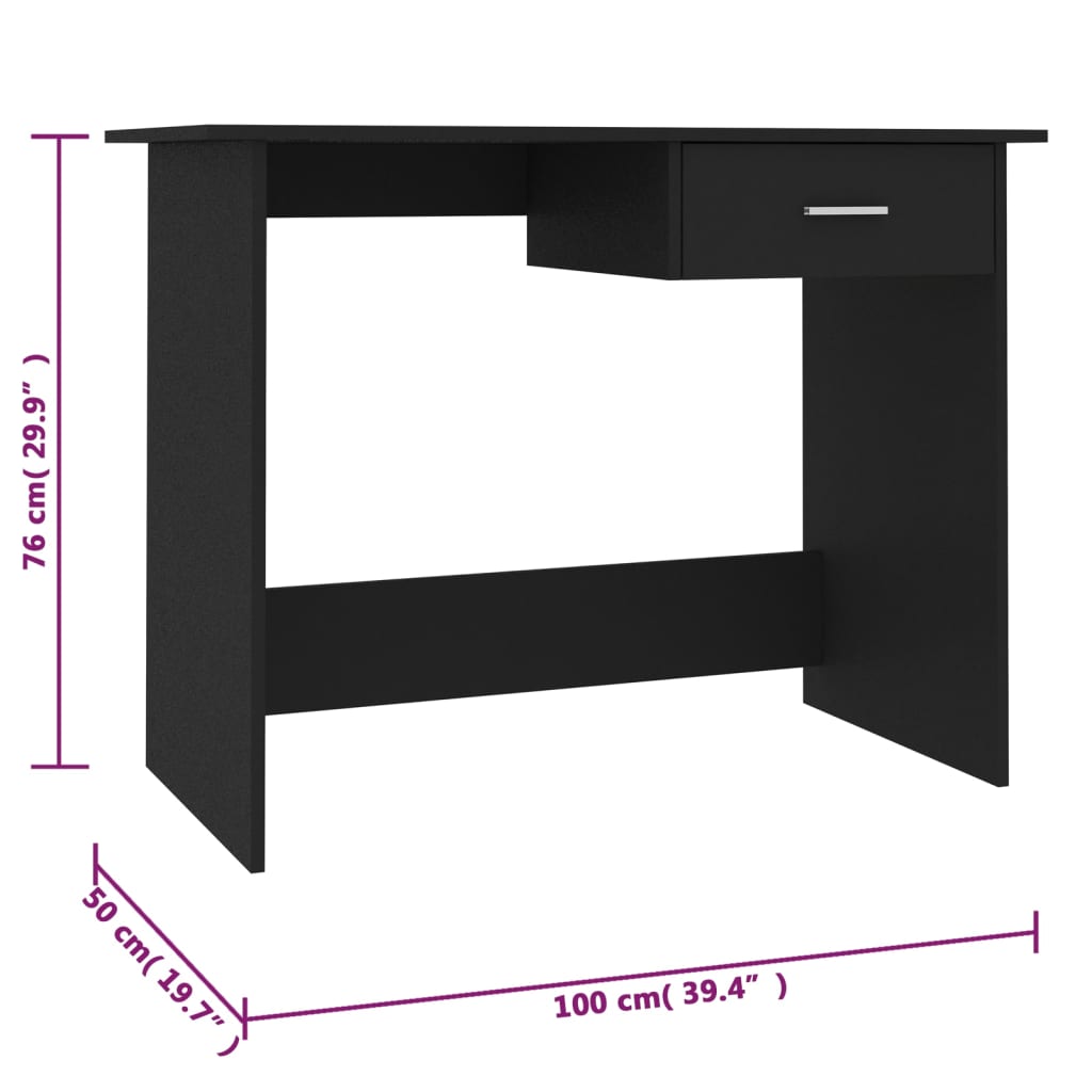 vidaXL Birou, negru, 100x50x76 cm, lemn prelucrat vidaXL Birou, negru, 100x50x76 cm, lemn prelucrat