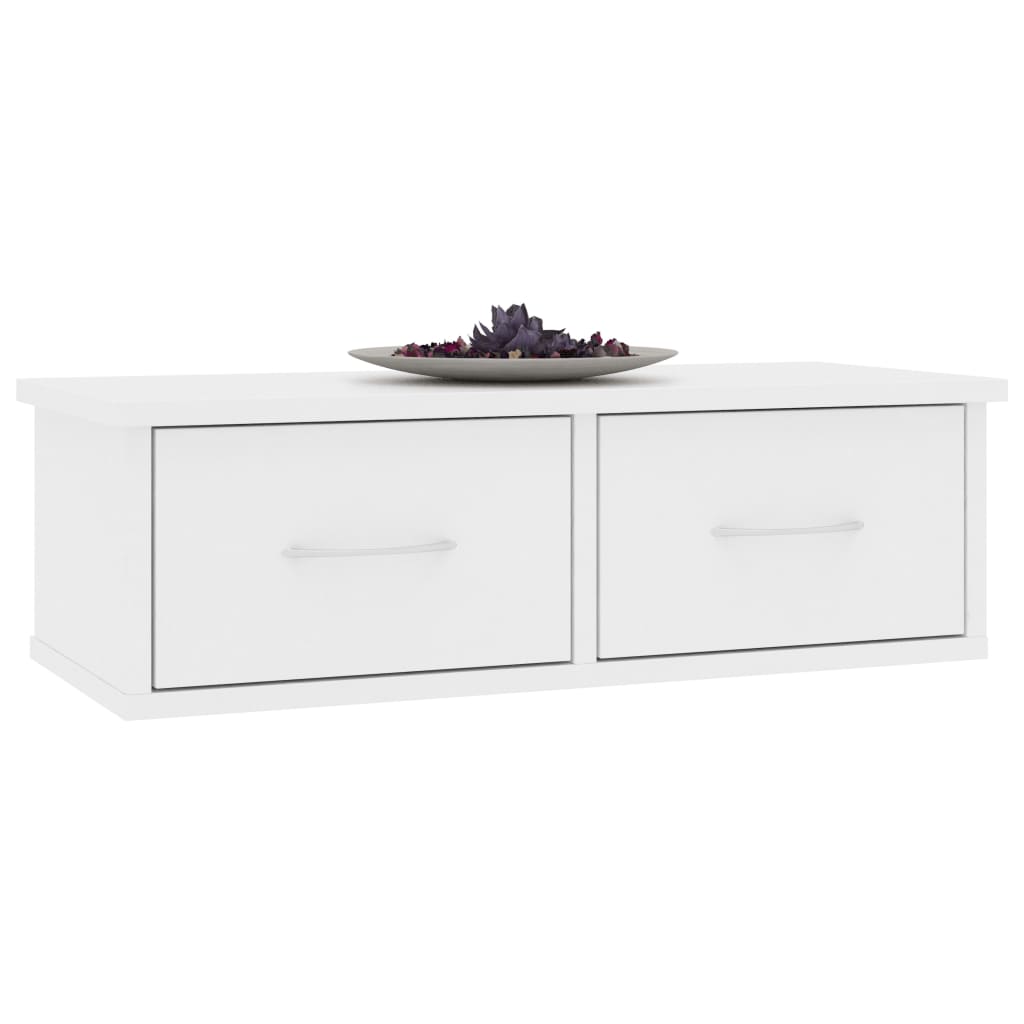 vidaXL Raft de perete cu sertar, alb, 60x26x18,5 cm, lemn prelucrat vidaXL Raft de perete cu sertar, alb, 60x26x18,5 cm, lemn prelucrat