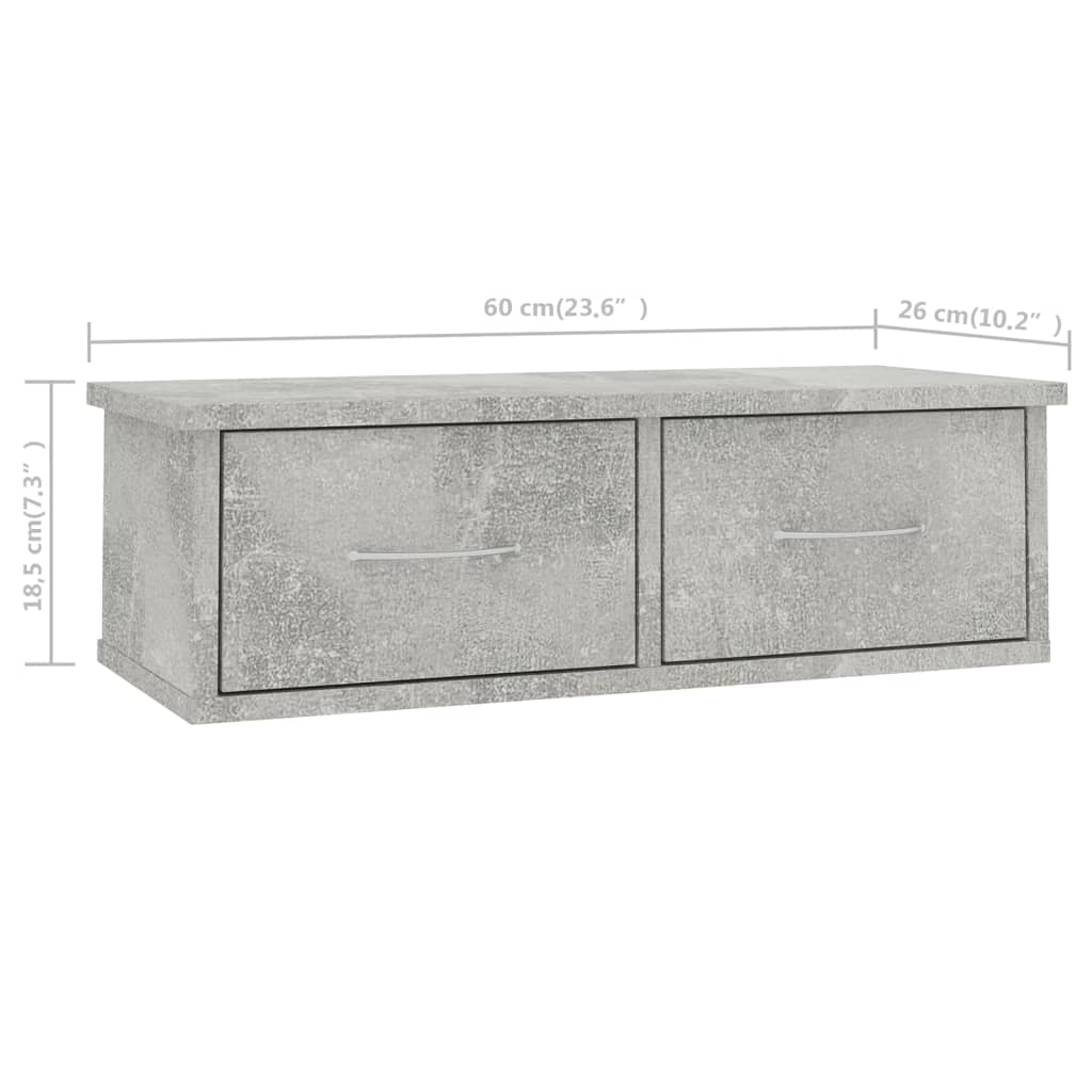 vidaXL Dulap de perete cu sertare, gri beton, 60x26x18,5 cm