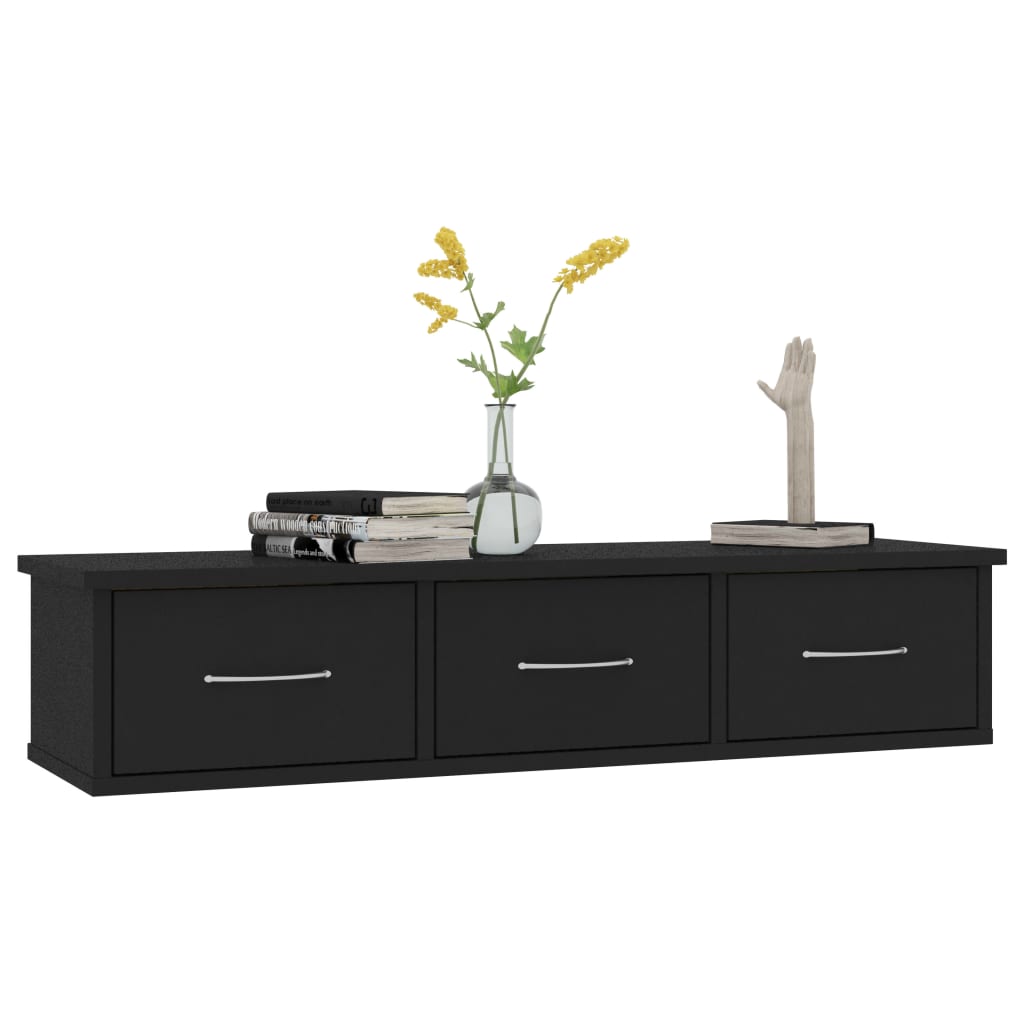 vidaXL Dulap de perete cu sertare, negru 88x26x18,5 cm lemn prelucrat vidaXL Dulap de perete cu sertare, negru 88x26x18,5 cm lemn prelucrat