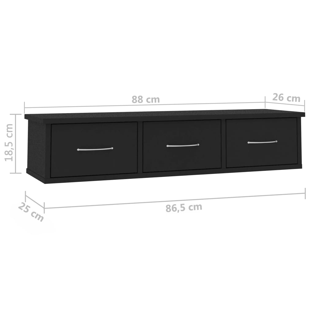 vidaXL Dulap de perete cu sertare, negru 88x26x18,5 cm lemn prelucrat vidaXL Dulap de perete cu sertare, negru 88x26x18,5 cm lemn prelucrat