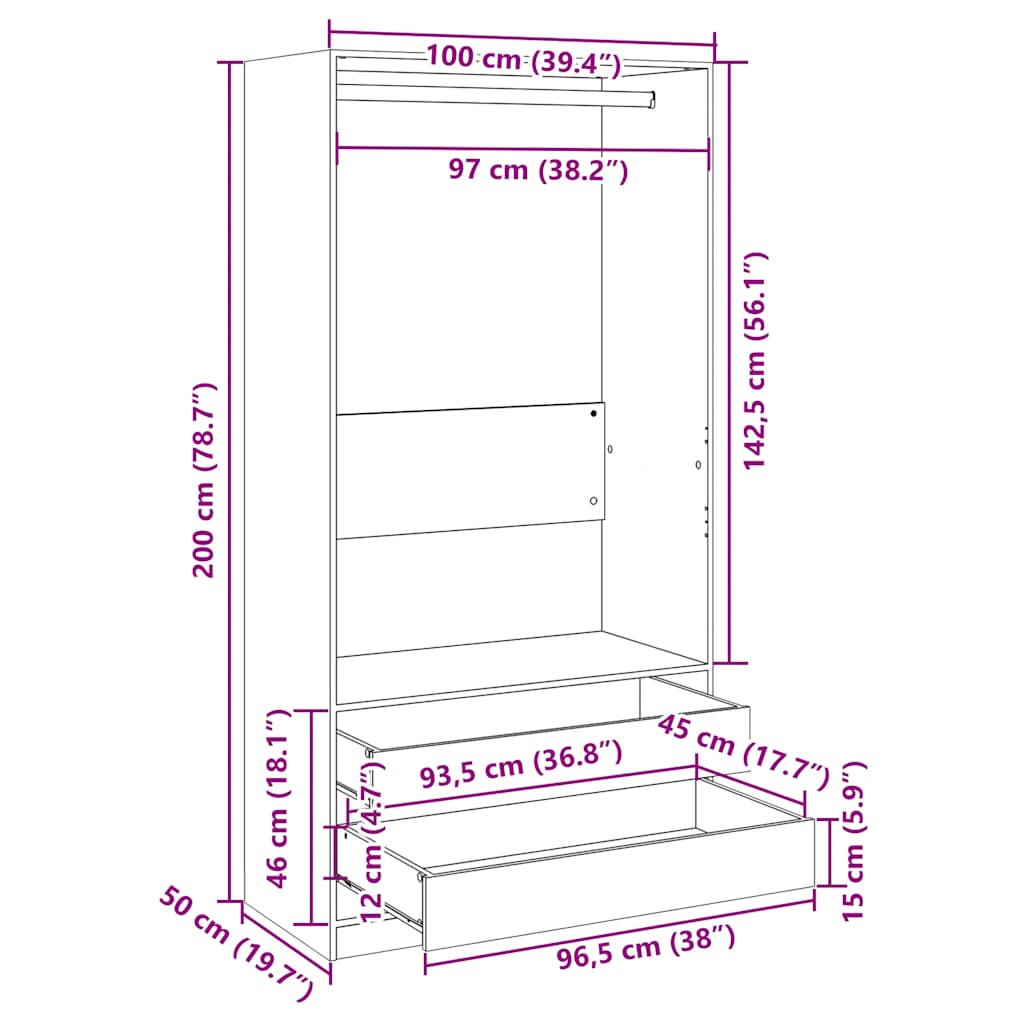 vidaXL Șifonier, alb, 100x50x200 cm, lemn prelucrat vidaXL Șifonier, alb, 100x50x200 cm, lemn prelucrat