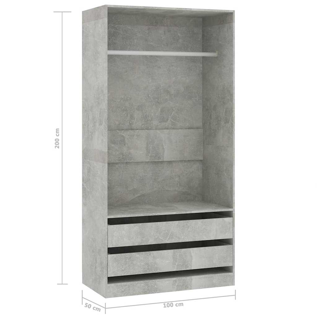 vidaXL Șifonier, gri beton, 100x50x200 cm, lemn prelucrat