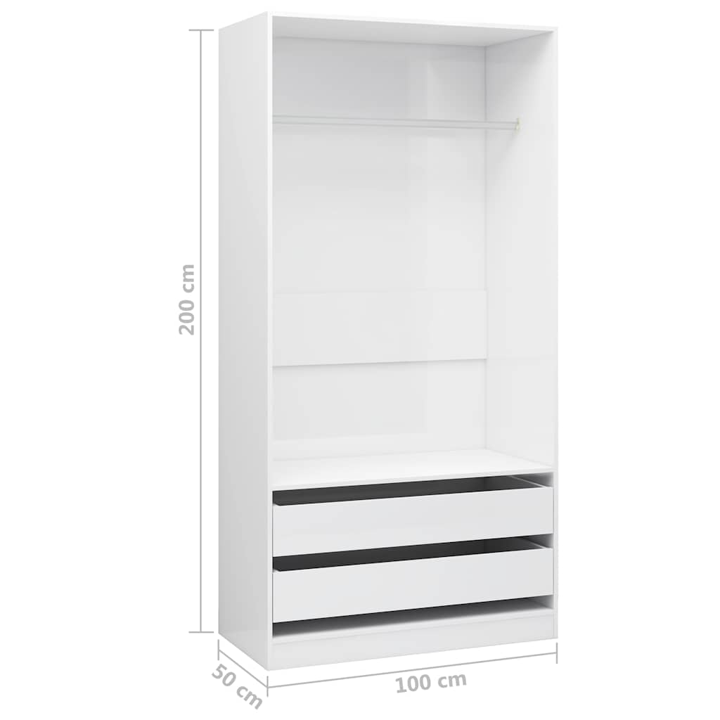 vidaXL Șifonier, alb extralucios, 100x50x200 cm, lemn prelucrat vidaXL Șifonier, alb extralucios, 100x50x200 cm, lemn prelucrat