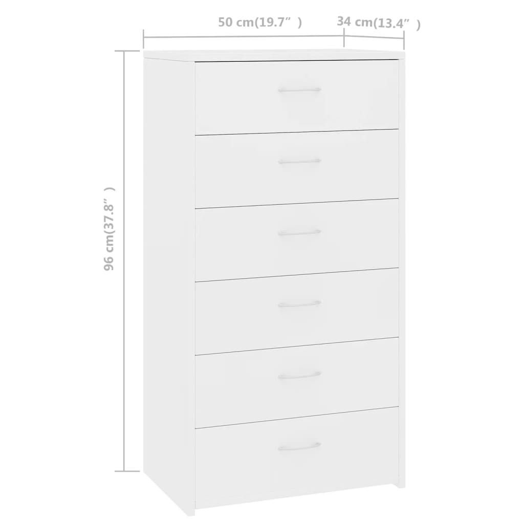 vidaXL Dulap cu 6 sertare, alb, 50x34x96 cm, lemn prelucrat vidaXL Dulap cu 6 sertare, alb, 50x34x96 cm, lemn prelucrat