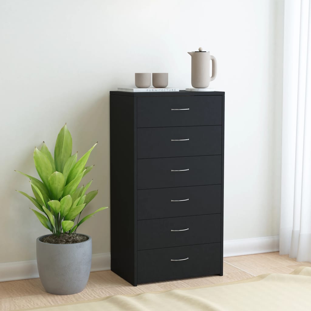 vidaXL Dulap cu 6 sertare, negru, 50x34x96 cm, lemn prelucrat vidaXL Dulap cu 6 sertare, negru, 50x34x96 cm, lemn prelucrat