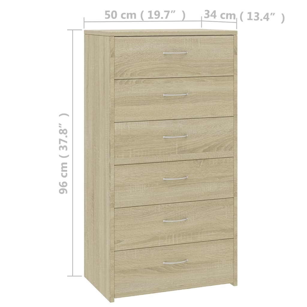 vidaXL Dulap cu 6 sertare, stejar Sonoma, 50x34x96 cm, lemn prelucrat