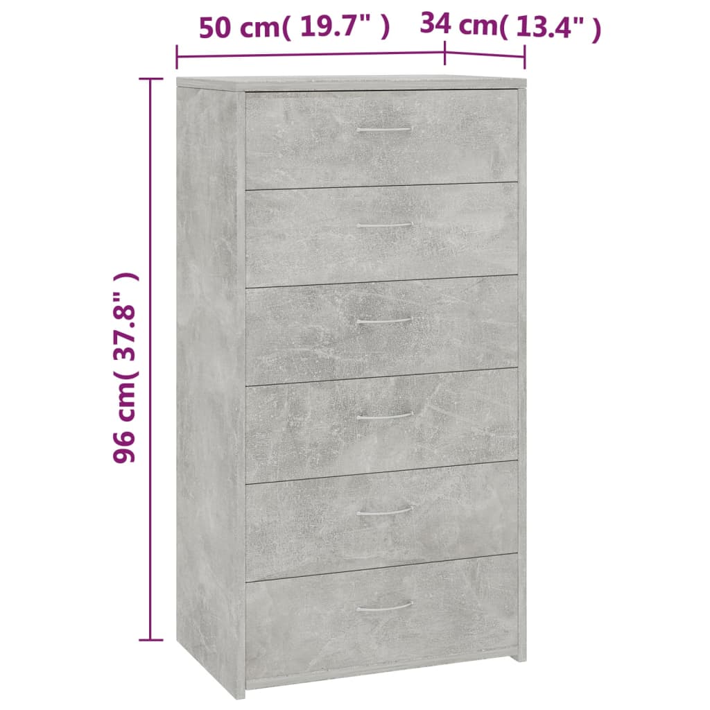 vidaXL Dulap cu 6 sertare, gri beton, 50x34x96 cm, lemn prelucrat vidaXL Dulap cu 6 sertare, gri beton, 50x34x96 cm, lemn prelucrat