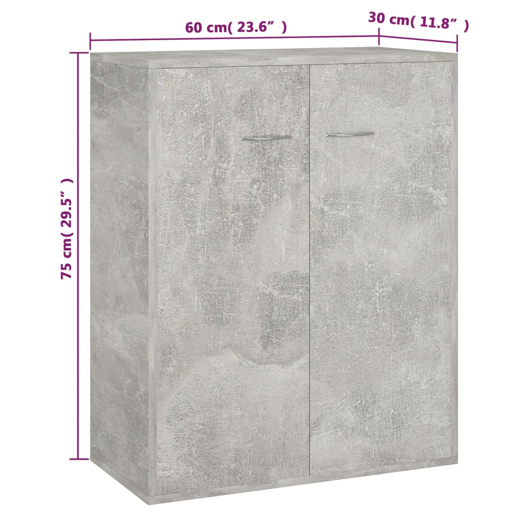 vidaXL Dulap, gri beton, 60x30x75 cm, lemn prelucrat