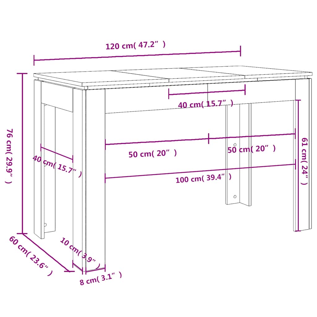 vidaXL Masă de bucătărie, gri beton, 120x60x76 cm, lemn prelucrat vidaXL Masă de bucătărie, gri beton, 120x60x76 cm, lemn prelucrat