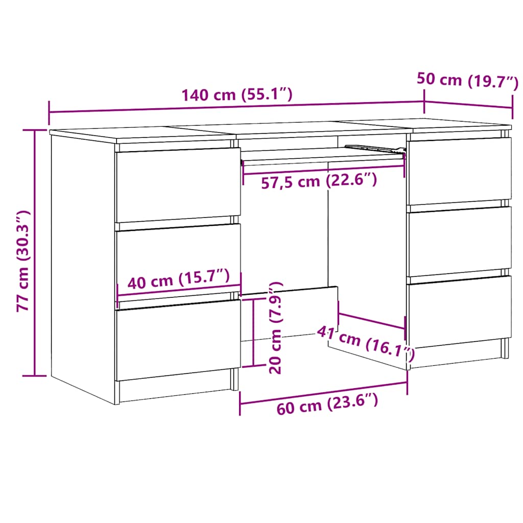 vidaXL Birou de scris, negru, 140x50x77 cm, lemn prelucrat