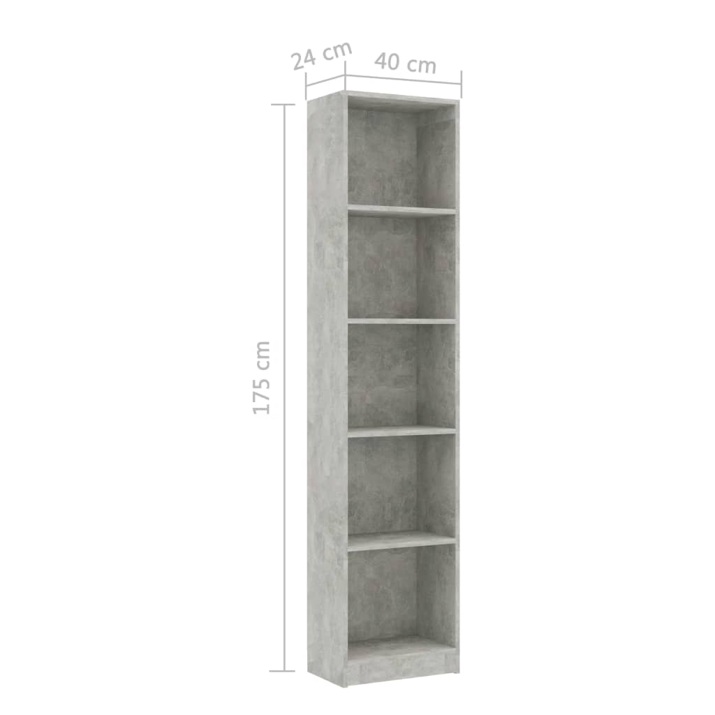 vidaXL Bibliotecă cu 5 rafturi, gri beton, 40x24x175 cm lemn prelucrat vidaXL Bibliotecă cu 5 rafturi, gri beton, 40x24x175 cm lemn prelucrat