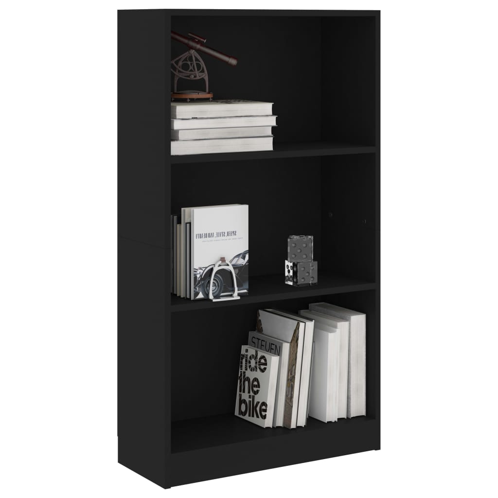 vidaXL Bibliotecă cu 3 rafturi, negru, 60x24x109 cm, lemn compozit