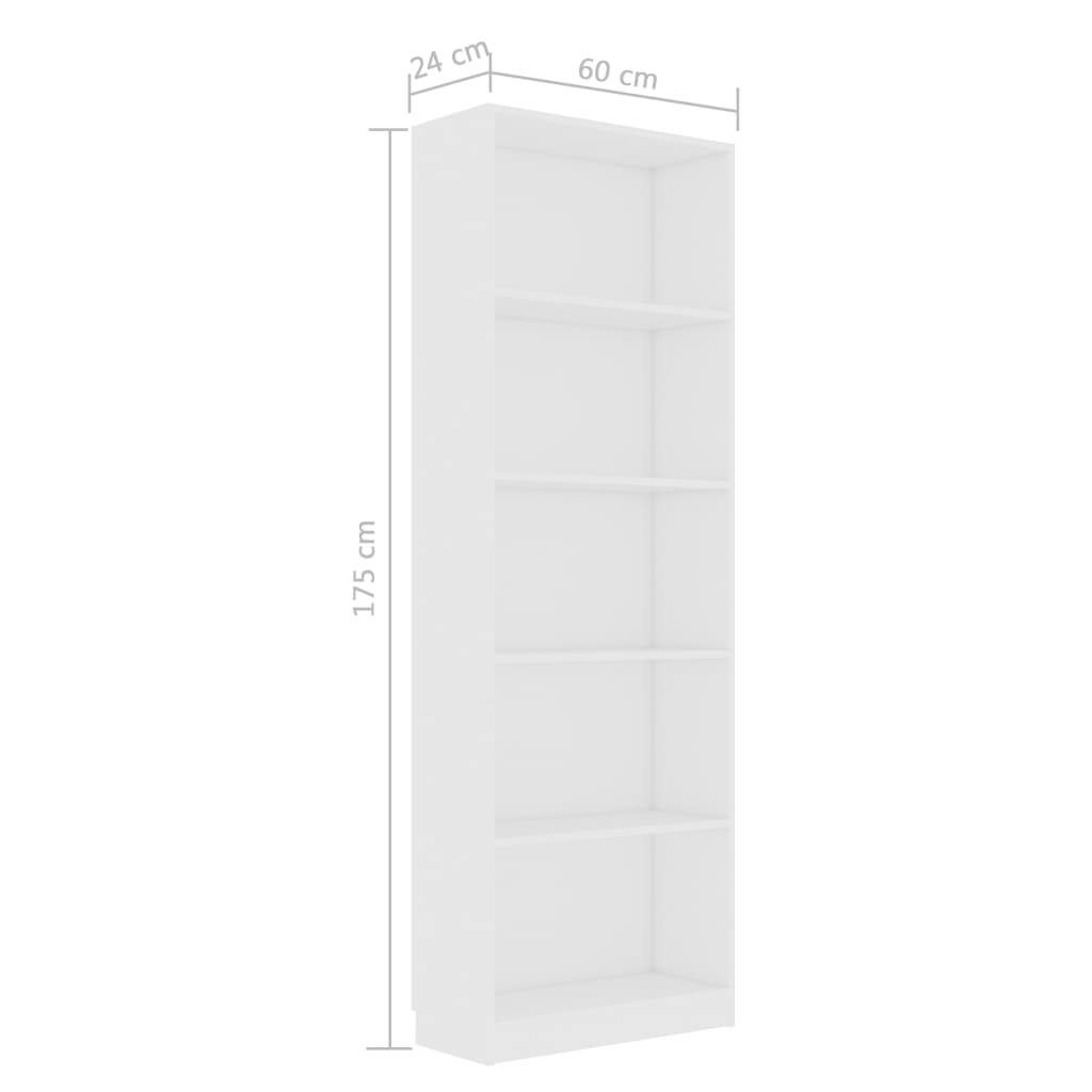 vidaXL Bibliotecă cu 5 rafturi, alb, 60x24x175 cm, lemn prelucrat