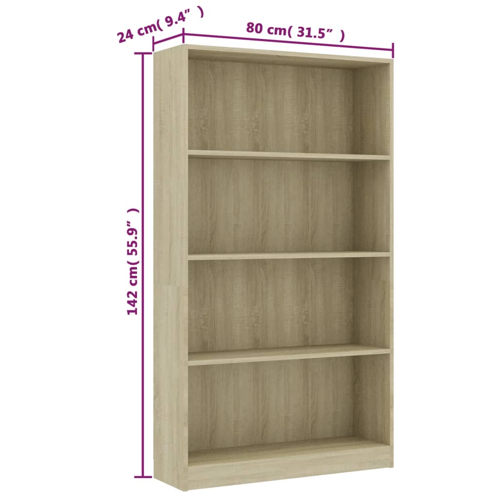 vidaXL Bibliotecă 4 rafturi stejar sonoma 80x24x142 cm lemn prelucrat