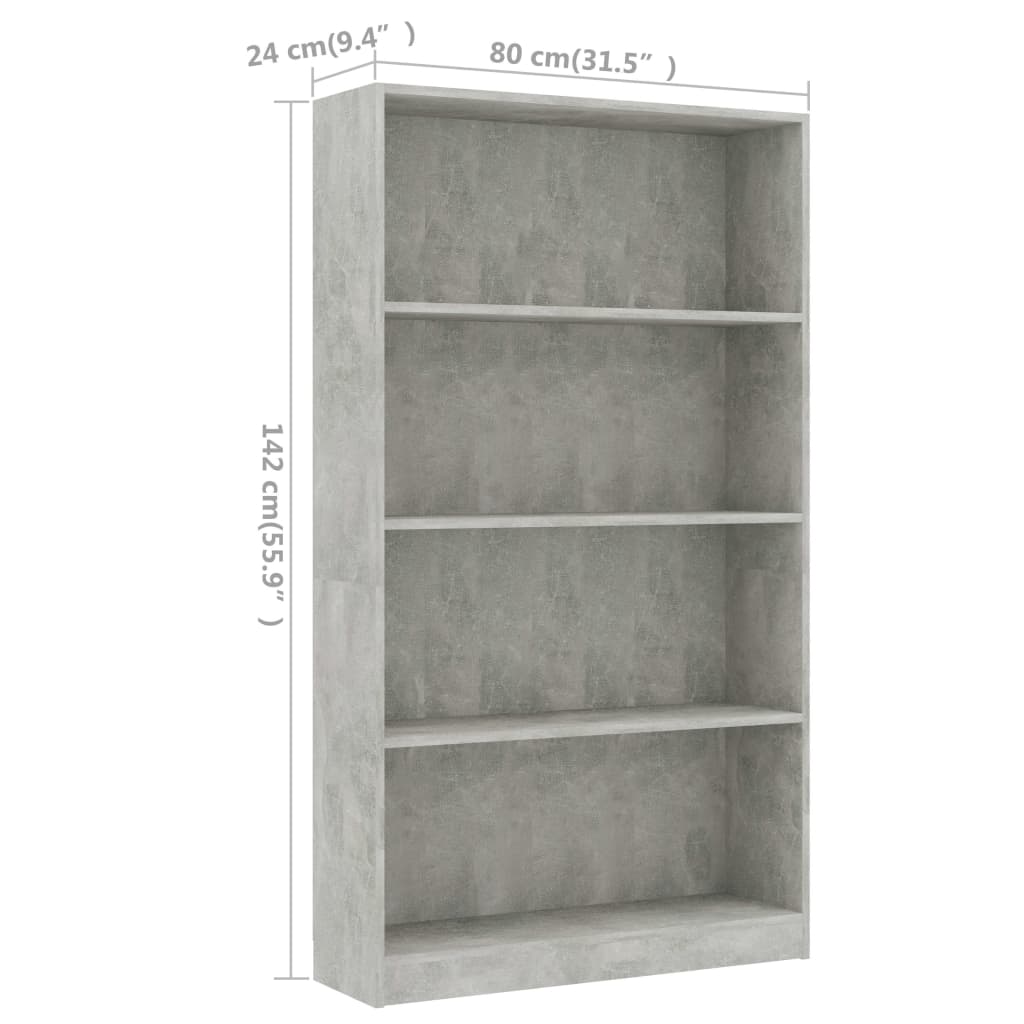 vidaXL Bibliotecă cu 4 rafturi gri beton, 80x24x142 cm, lemn prelucrat vidaXL Bibliotecă cu 4 rafturi gri beton, 80x24x142 cm, lemn prelucrat