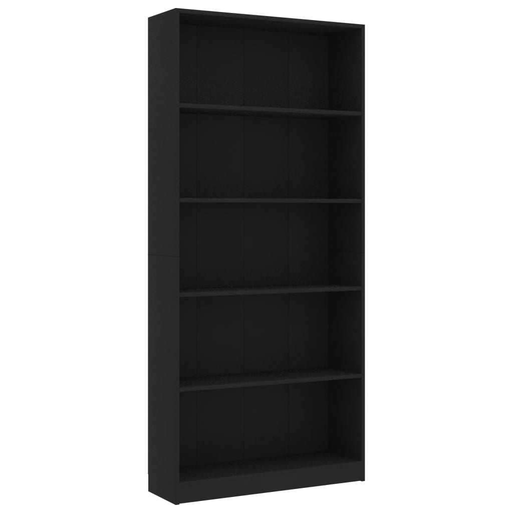 vidaXL Bibliotecă cu 5 rafturi, negru, 80x24x175 cm, lemn prelucrat vidaXL Bibliotecă cu 5 rafturi, negru, 80x24x175 cm, lemn prelucrat