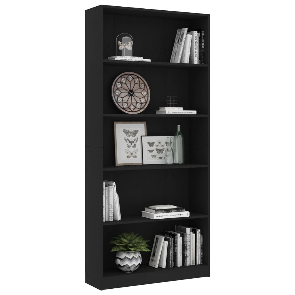 vidaXL Bibliotecă cu 5 rafturi, negru, 80x24x175 cm, lemn prelucrat vidaXL Bibliotecă cu 5 rafturi, negru, 80x24x175 cm, lemn prelucrat