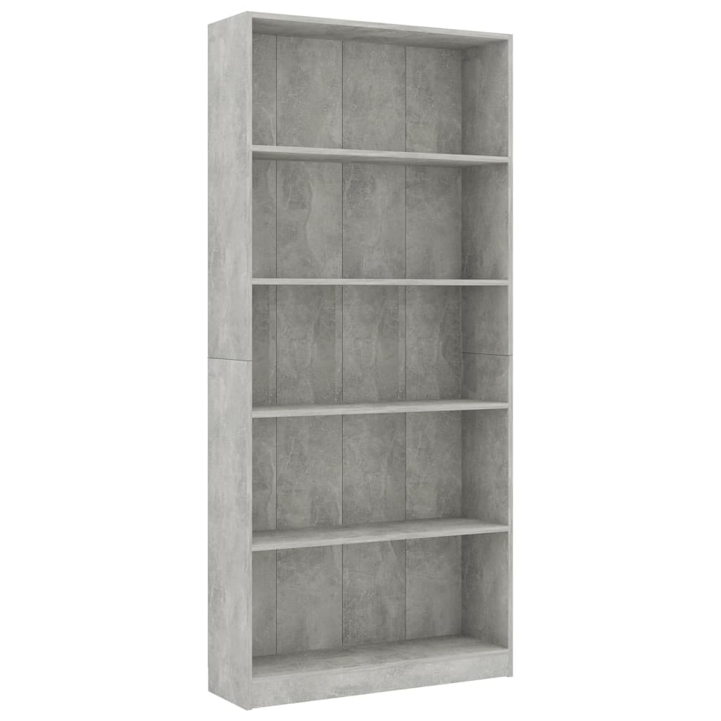 vidaXL Bibliotecă cu 5 rafturi gri beton, 80x24x175 cm, lemn prelucrat