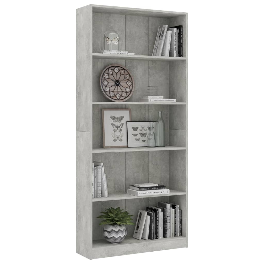 vidaXL Bibliotecă cu 5 rafturi gri beton, 80x24x175 cm, lemn prelucrat