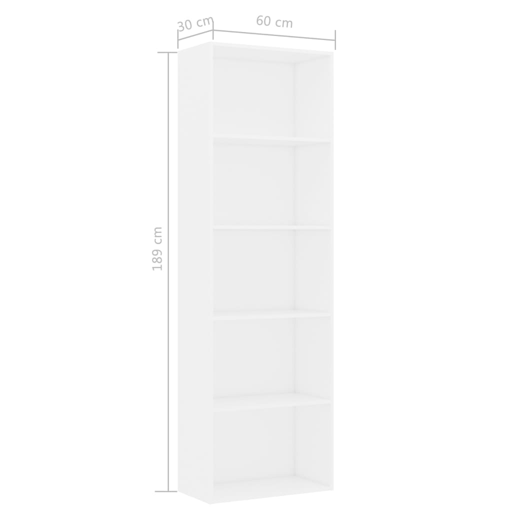 vidaXL Bibliotecă cu 5 rafturi, alb, 60x30x189 cm, lemn prelucrat vidaXL Bibliotecă cu 5 rafturi, alb, 60x30x189 cm, lemn prelucrat