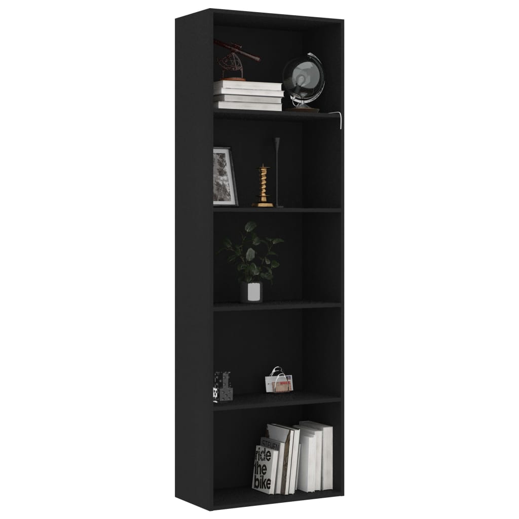 vidaXL Bibliotecă cu 5 rafturi, negru, 60x30x189 cm, lemn prelucrat vidaXL Bibliotecă cu 5 rafturi, negru, 60x30x189 cm, lemn prelucrat