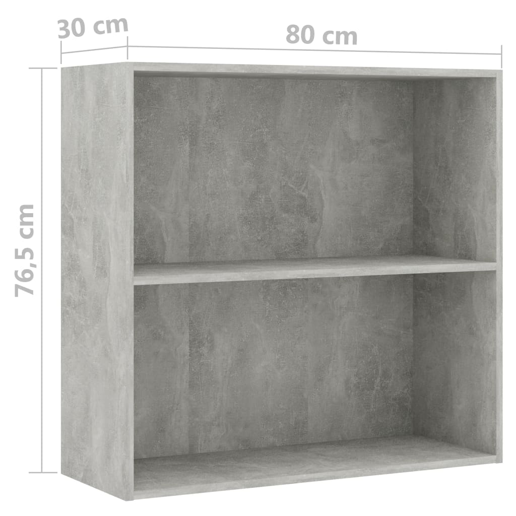 vidaXL Bibliotecă cu 2 rafturi, gri beton, 80 x 30 x 76,5 cm, PAL vidaXL Bibliotecă cu 2 rafturi, gri beton, 80 x 30 x 76,5 cm, PAL