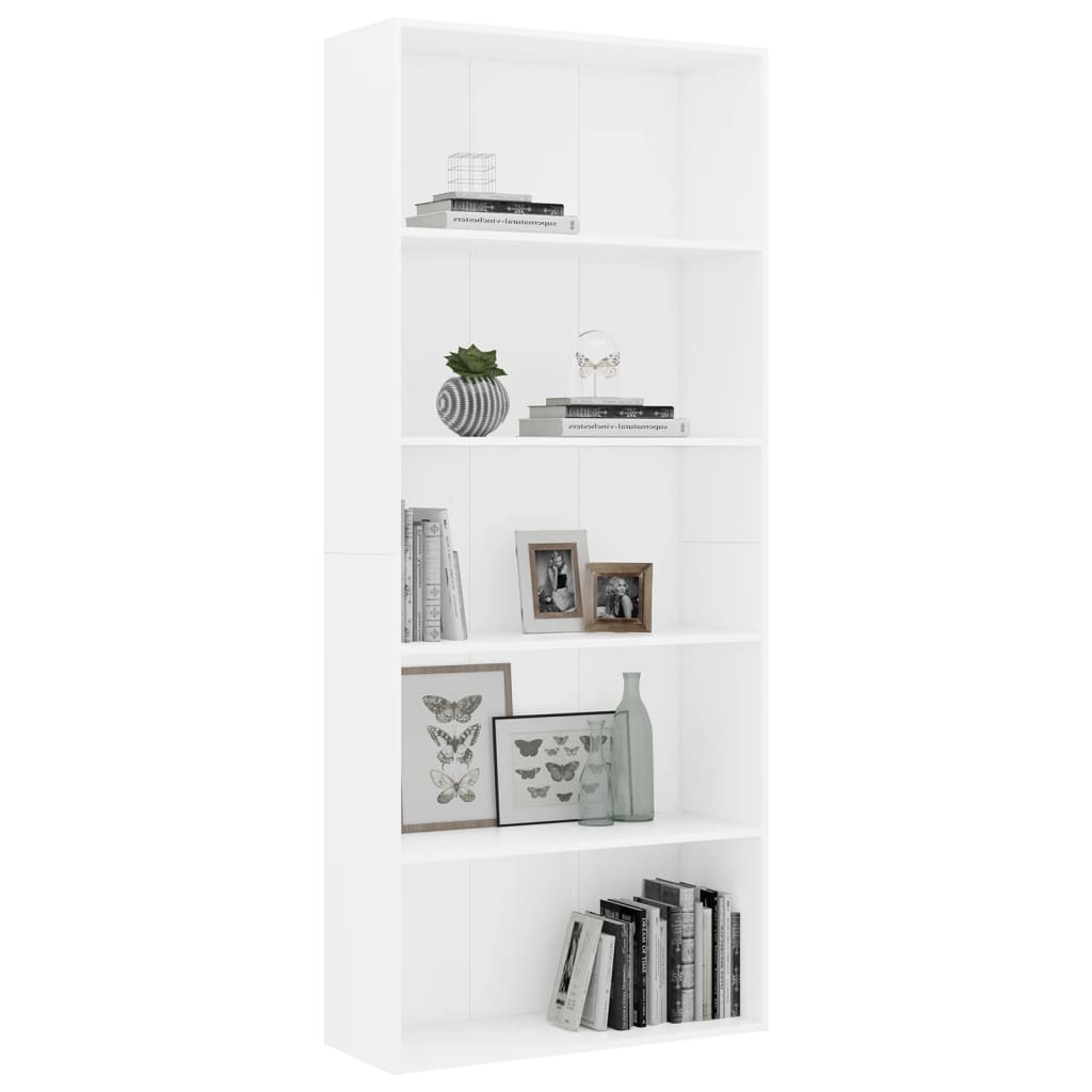vidaXL Bibliotecă cu 5 rafturi, alb, 80x30x189 cm, lemn prelucrat vidaXL Bibliotecă cu 5 rafturi, alb, 80x30x189 cm, lemn prelucrat