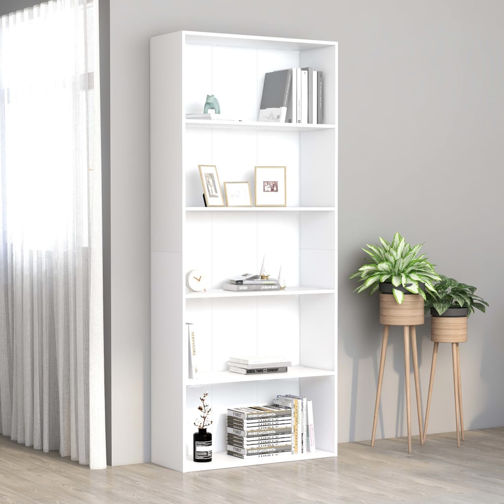 vidaXL Bibliotecă cu 5 rafturi, alb, 80x30x189 cm, lemn prelucrat vidaXL Bibliotecă cu 5 rafturi, alb, 80x30x189 cm, lemn prelucrat