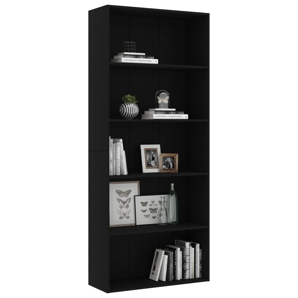 vidaXL Bibliotecă cu 5 rafturi, negru, 80x30x189 cm, lemn prelucrat