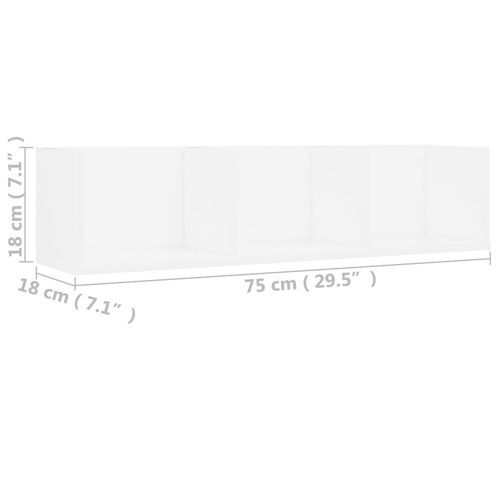 vidaXL Raft de perete pentru CD-uri, alb, 75x18x18 cm, lemn prelucrat